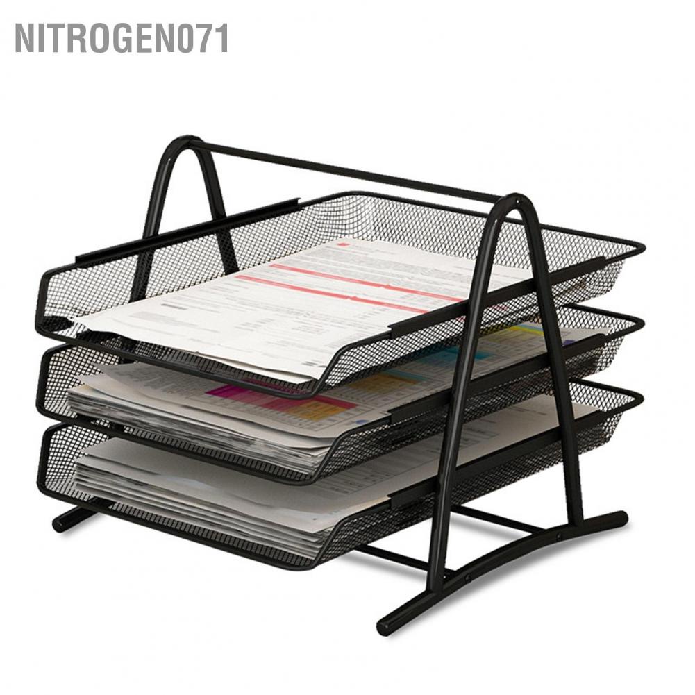 Nitrogen071 Bàn văn phòng Khay đựng tài liệu Lưới Giá đỡ Giấy Thư Kệ kim loại đen cho Trường học tại nhà
