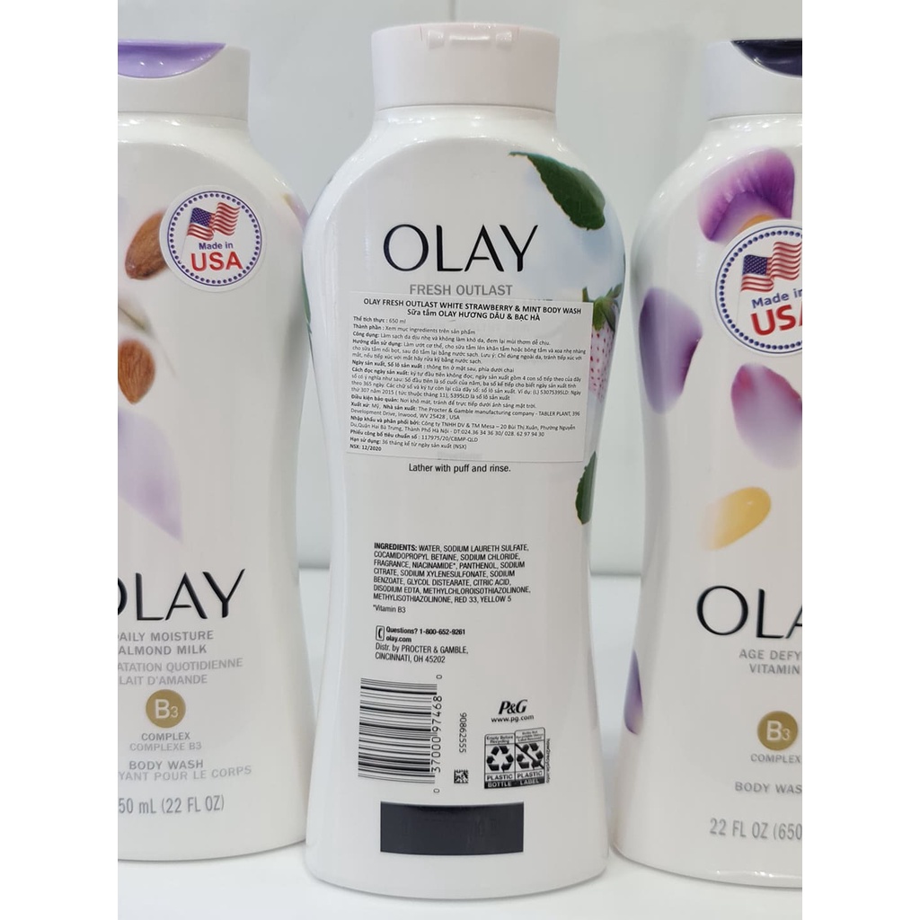 Sữa Tắm Dưỡng Ẩm Trắng Da OLAY Body Wash 650ml USA