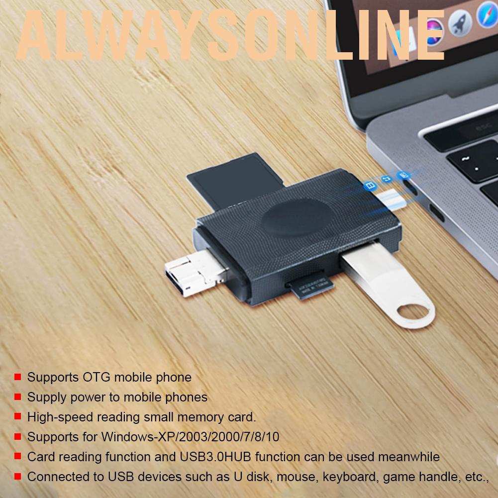 Alwaysonline 6 in 1 USB3.0 Type-C Memory Card Reader OTG Micro USB for Mobile Phone Laptop PC