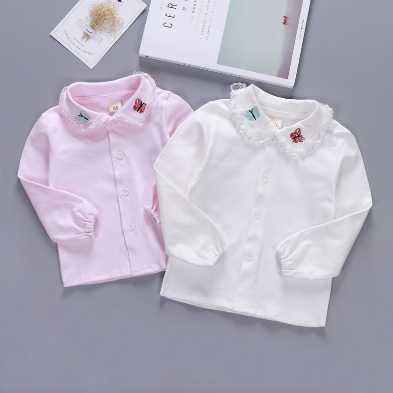 Áo cotton tay dài màu trơn cho bé gái