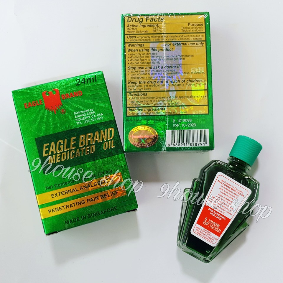 Dầu Gió Xanh Con Ó Eagle Brand 2 Nắp Mỹ 24ML (Mẫu Mới 2019)