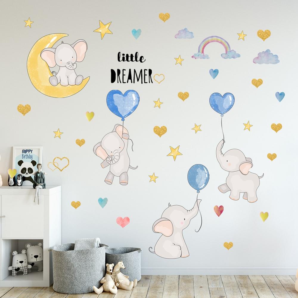 Sticker Dán Tường Họa Tiết Chú Voi Dễ Thương Bắt Mắt