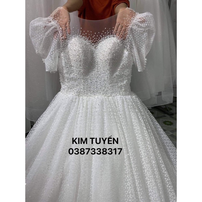 Áo cưới mặc  tiệc phủ  kim sa