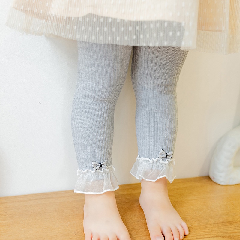 quần legging cho bé gái Họa Tiết Ren Với Nơ Trang Trí Dành Cho Trẻ Em