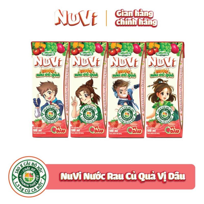 NƯỚC RAU CỦ QUẢ VỊ CAM/DÂU NUVI 1 LỐC 4 HỘP