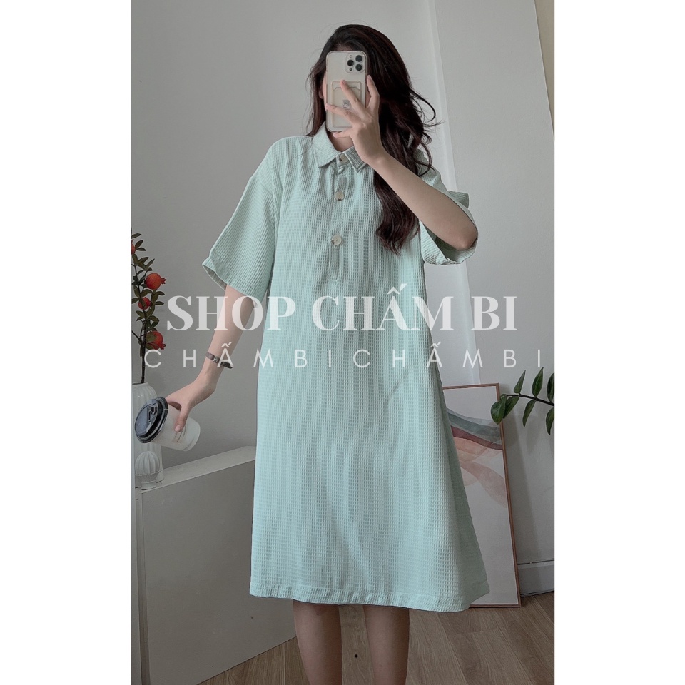 [XẢ HÀNG] Váy polo nữ suông dáng dài V.127, Váy kiểu tay lỡ cúc ngực form rộng 3 màu trẻ trung năng động - Shop Chấm Bi
