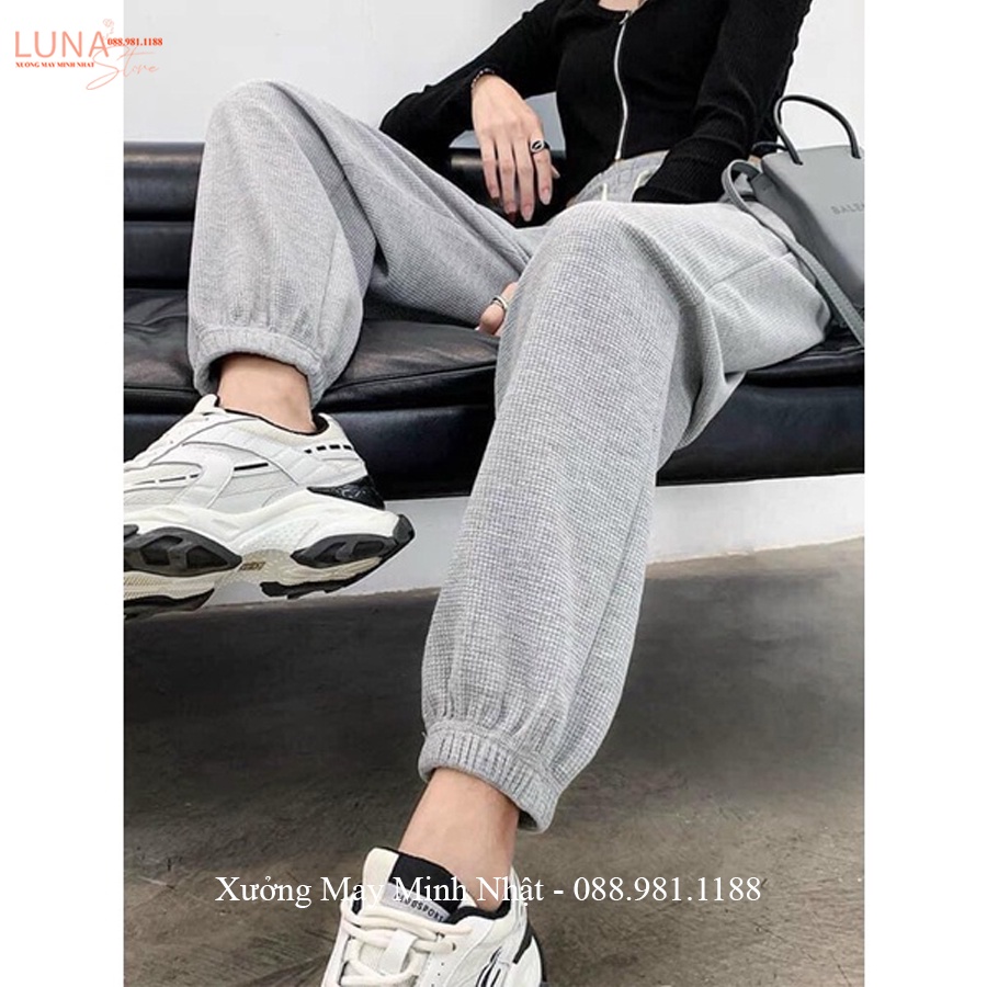 Quần Jogger Nỉ Nữ Ống Rộng Bo Gấu Cạp Chun Dây Rút Vải Tổ Ong Cao Cấp Dáng Quần Thể Thao Jogger Mặc Ở Nhà Đi Học Tập Gym
