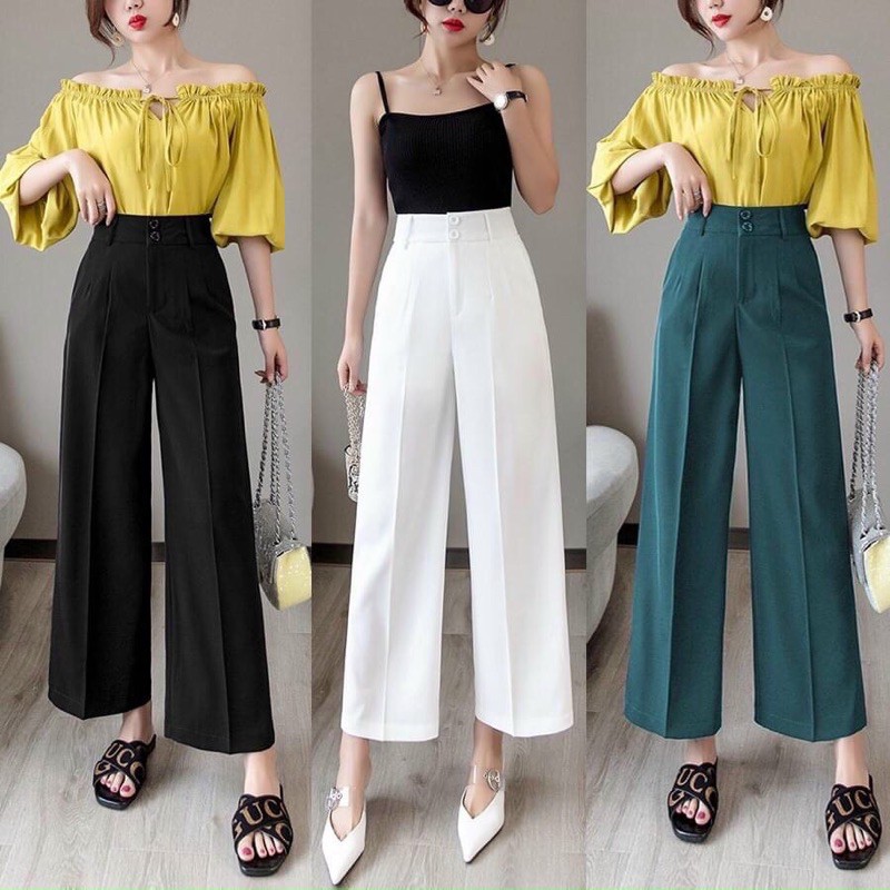 Quần culottes ống rộng suông dài chất dày lưng cao | BigBuy360 - bigbuy360.vn