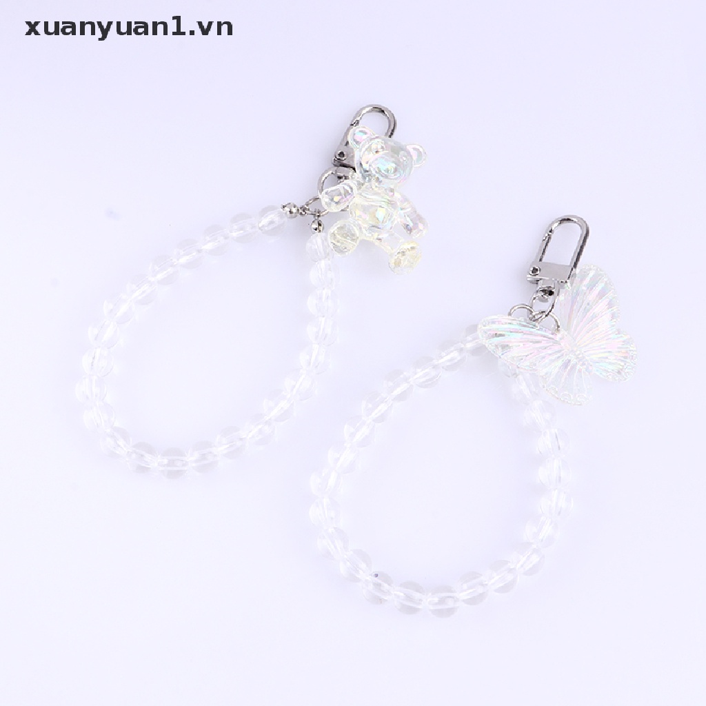 Móc Khóa Hình Gấu Trong Suốt Phối Hạt Pha Lê Lấp Lánh