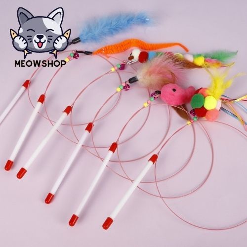 Cần câu mèo dây thép có chuông - Đồ chơi tương tác cho thú cưng