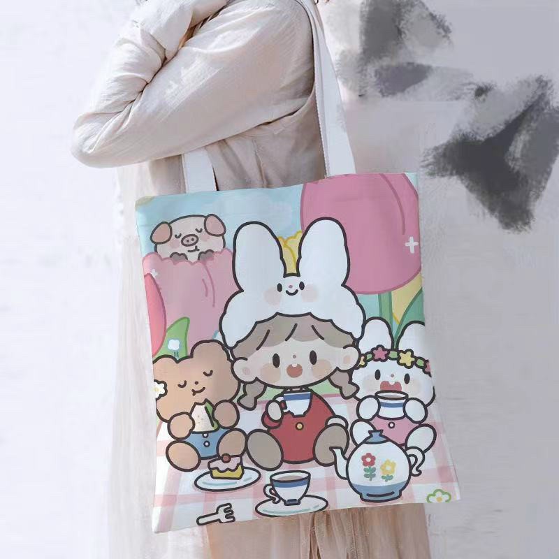 [ CÓ ẢNH THẬT] Túi Canvas Cỡ Lớn Thời Trang Ulzzang Hàn Quốc Học Sinh Sinh Viên Đi Học , Đi Chơi. Họa tiết hoạt hình