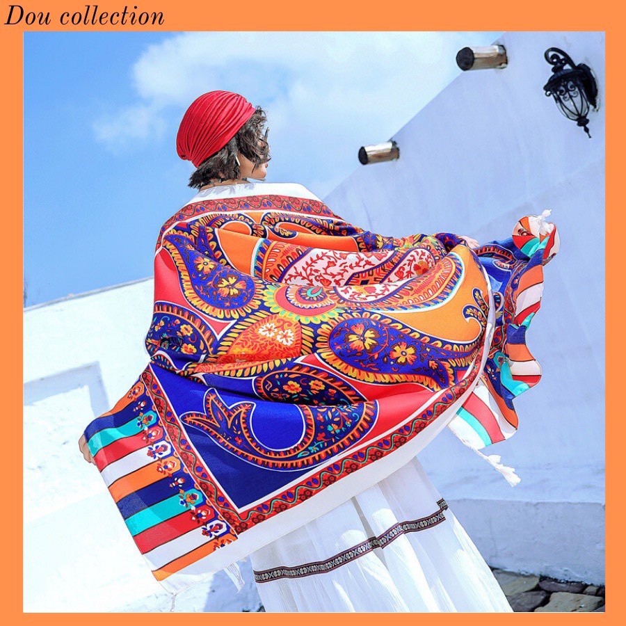 Khăn Choàng BoHo Họa Tiết Thổ Cẩm, Khăn Choàng Đi Biển Phong Cách Vintage