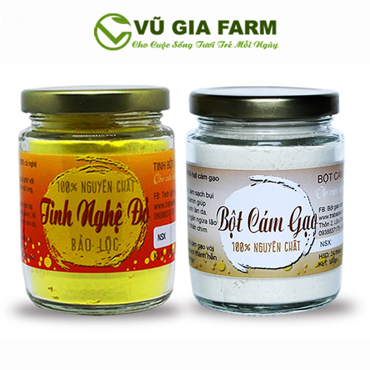 Combo Bột Cám Gạo + Tinh Nghệ Đỏ - Nguyên Chất  Vũ Gia (100g/hũ) - Hỗ trợ đắp mặt nạ dưỡng da