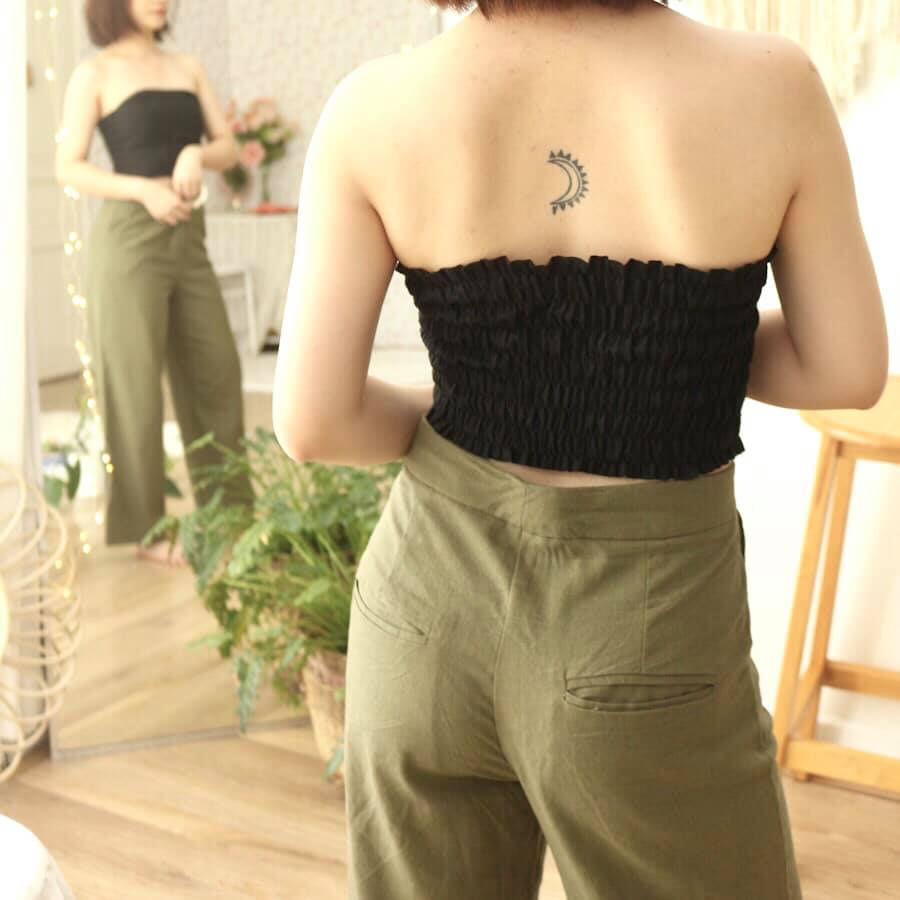 Áo Croptop Cúp ngực chất liệu Linen màu đen