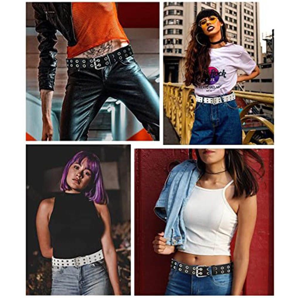 Thắt lưng da PU khóa đôi phong cách gothic cá tính thời trang cho nữ