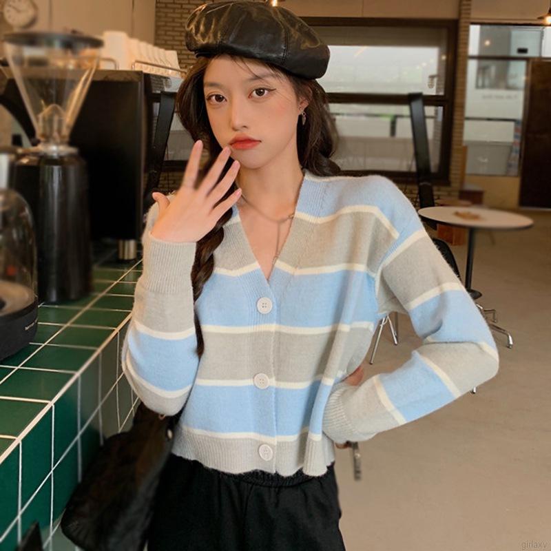 Áo len cardigan cổ chữ V tay dài phối nút gài thời trang dành cho nữ