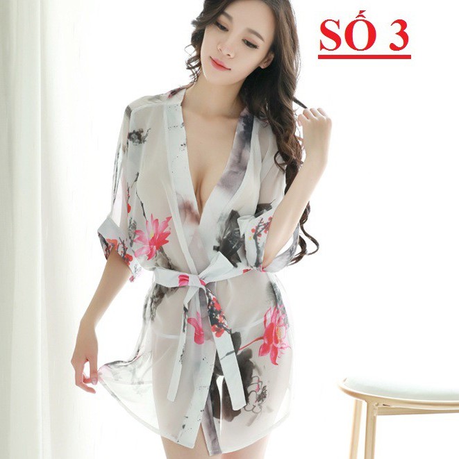 Áo choàng ngủ kimono chiffon hoa freesize 40-60kg kèm quần lót nữ VN100012 | BigBuy360 - bigbuy360.vn
