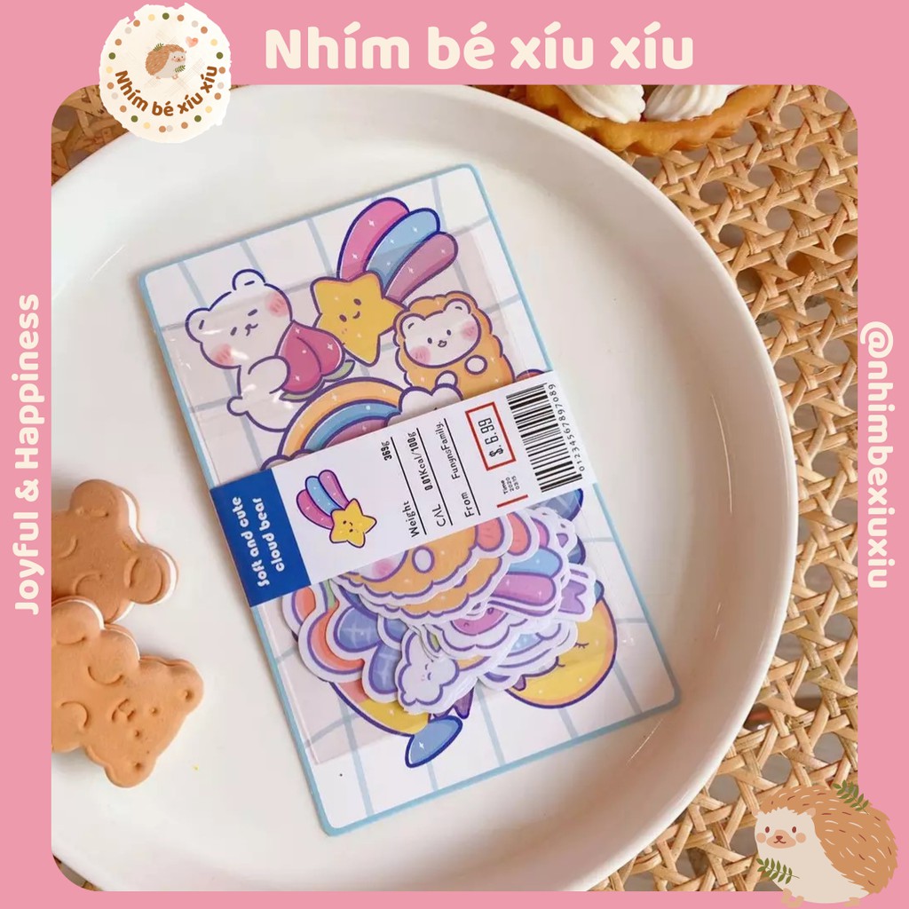 20 miếng dán sticker gấu và hoa quả phong cách HQ nhimbexiuxiu