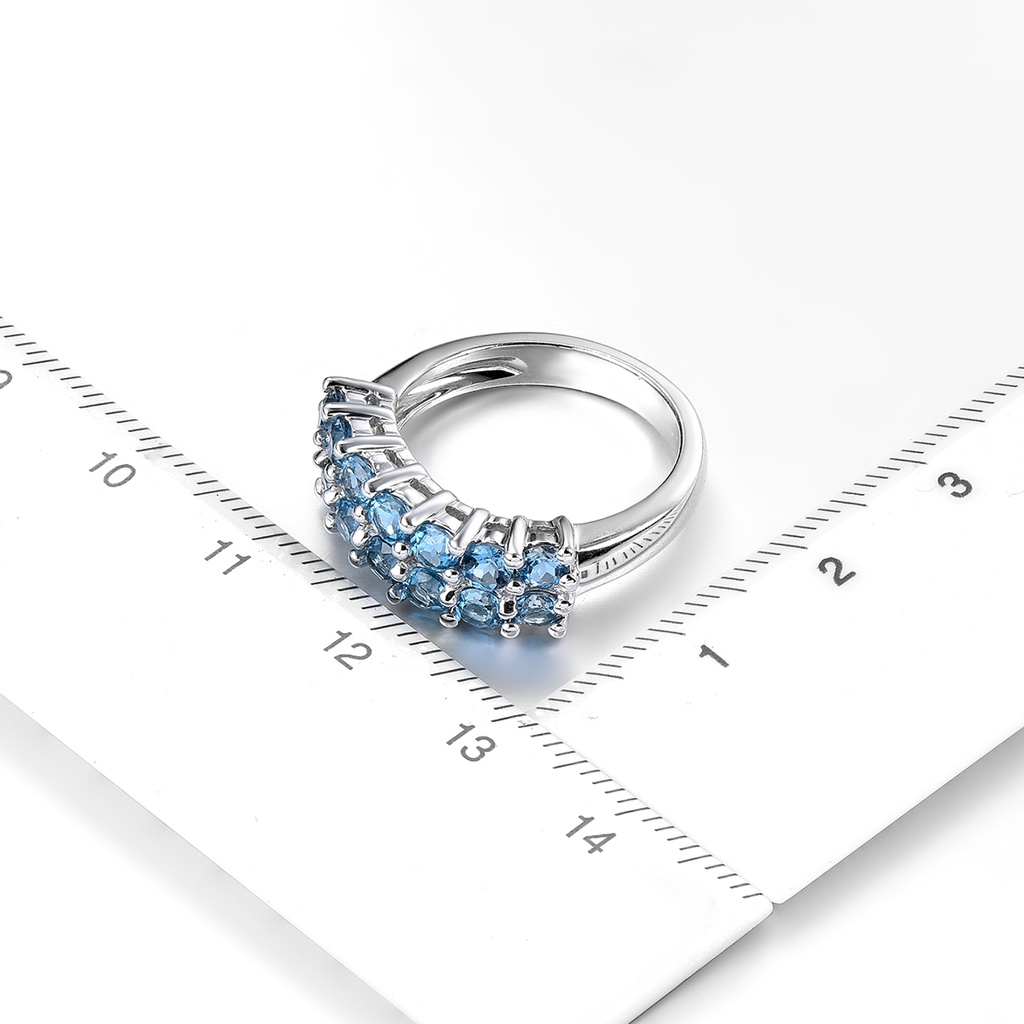 Nhẫn Bạc 925 Đính Đá Topaz Xanh Lam Hàng Thật 2 Carats