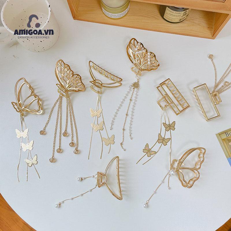 Kẹp Tóc Hình Bướm Bằng Kim Loại Kích Thước Lớn Thanh Lịch Sang Trọng