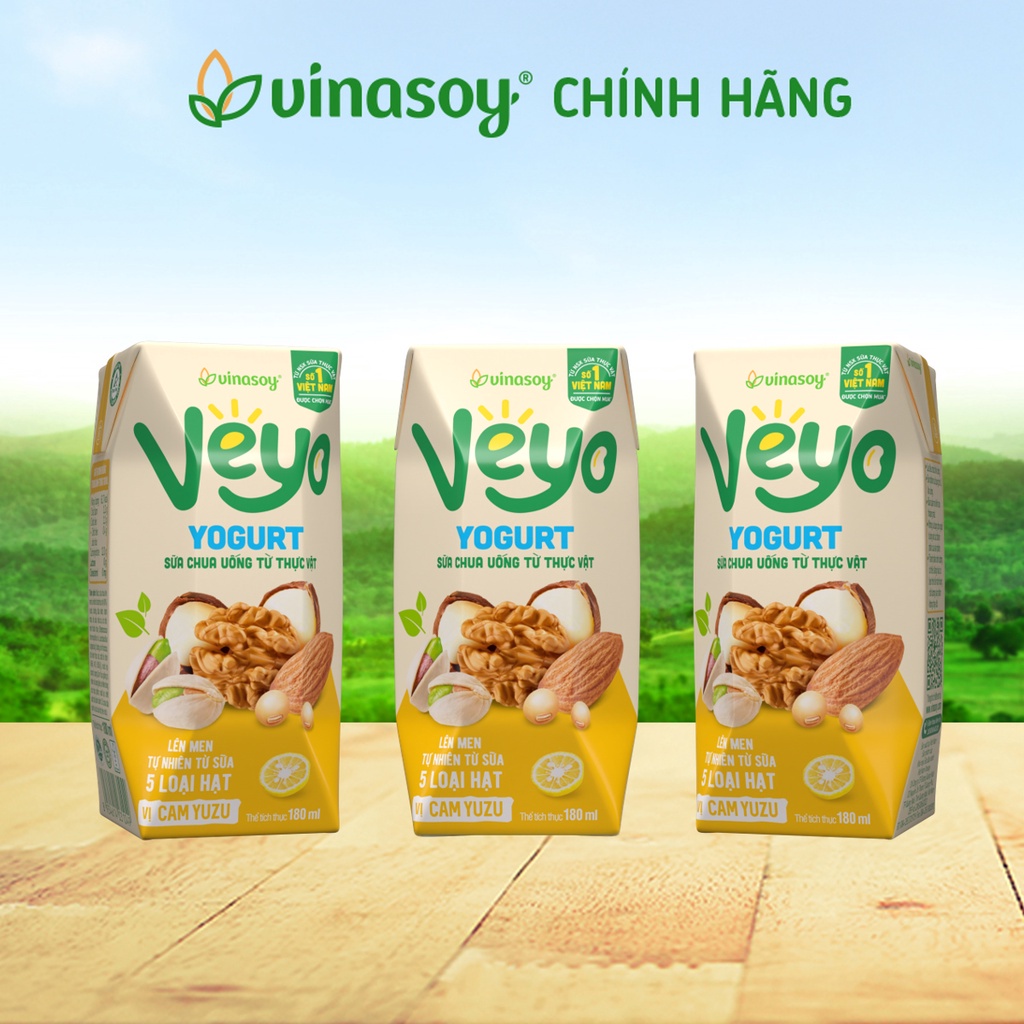 [HSD T10-2023] Thùng 30 Hộp Sữa Chua Uống Từ Thực Vật Veyo Yogurt Vị Cam Yuzu 180ml.