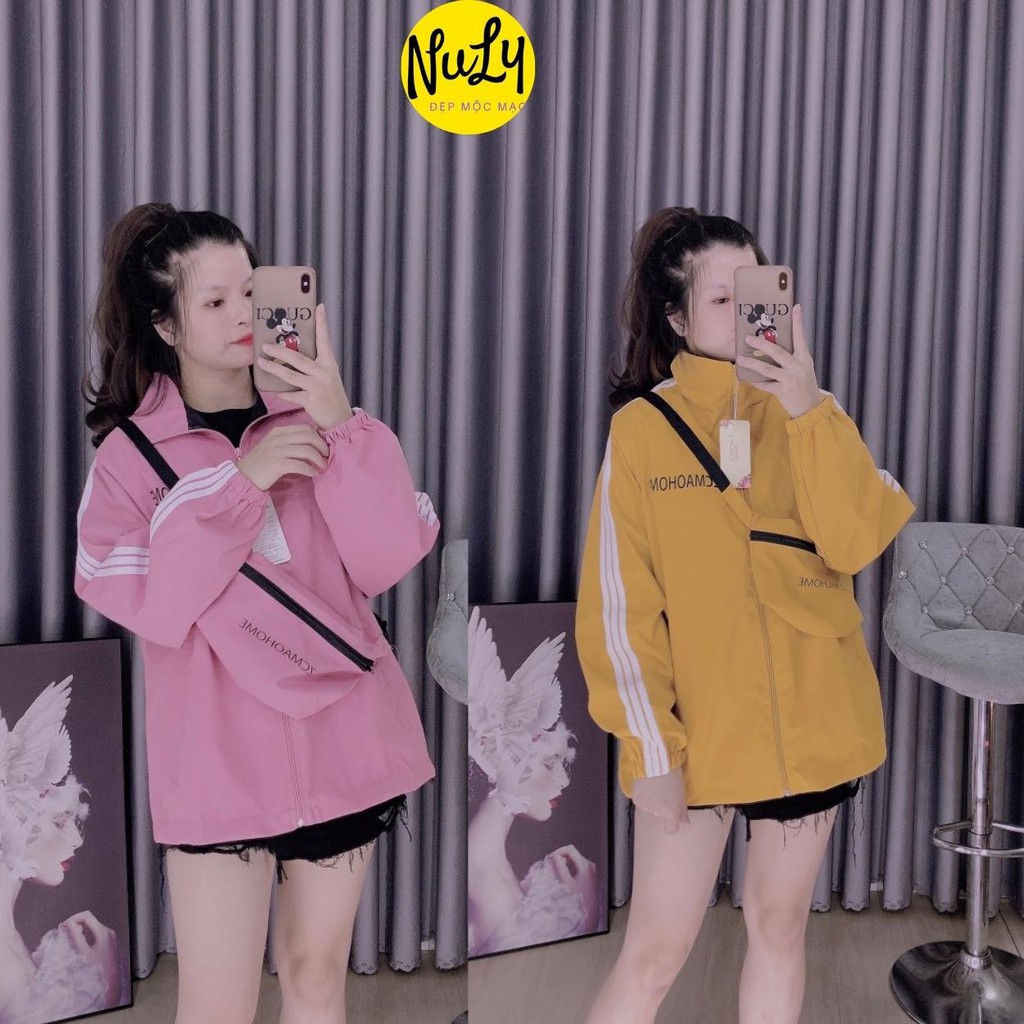 Áo gió nữ khoác Ulzzang đẹp 2 lớp phong cách Hàn Quốc kèm túi đeo chéo Oversize nhiều màu, chống nước NULY