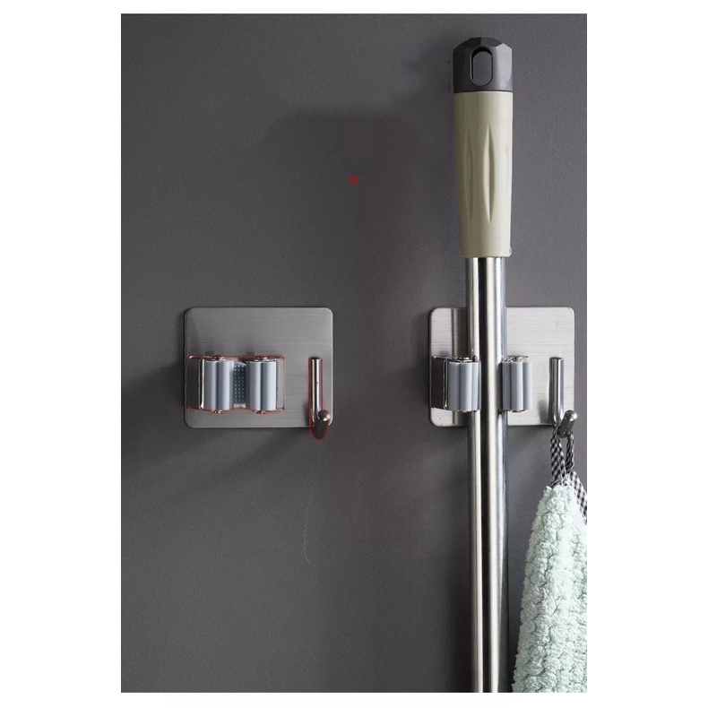 Móc Inox Treo Cây Lau Nhà Dán Tường 2 trong 1 ECODEALS - Cứng cáp, chịu tải cao, bảo hành 30 ngày