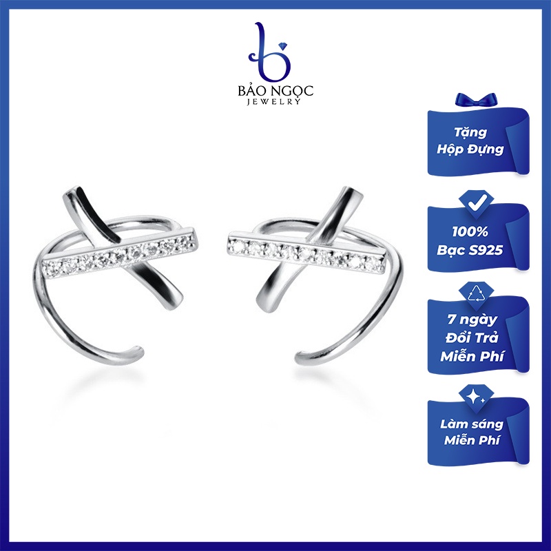 Bông Tai Bạc Nữ Đan Xoắn Đính Đá ôm sát tai Phong Cách cá tính - B2530 - Bảo Ngọc Jewelry