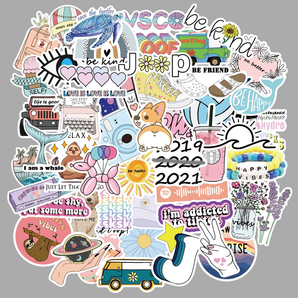 Bộ 50 Miếng Dán Trang Trí Sticker Chống Thấm Nước Dán Laptop Vali Sổ Tay MÃ ST2032