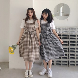 Váy Kẻ Caro Ulzzang Siêu Hot - Set gồm 1 Áo thun + 1 váy yếm Siêu Hot