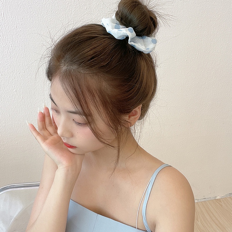 Dây Cột Tóc Họa Tiết Hoa Trắng Xanh Nhỏ Xinh