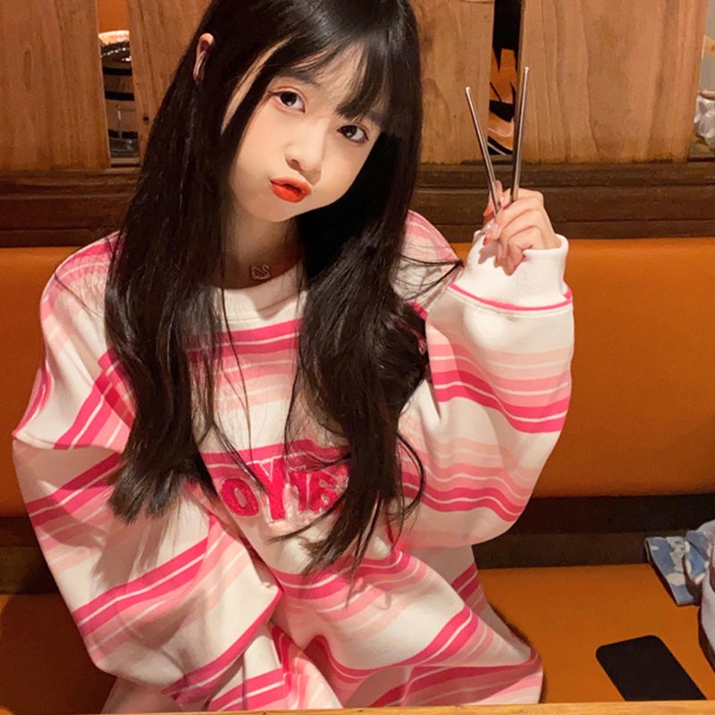 Áo Khoác Lông Cừu Mỏng Dáng Chữ A Họa Tiết Kẻ Sọc Phong Cách Hàn Quốc Thời Trang Cho Nữ