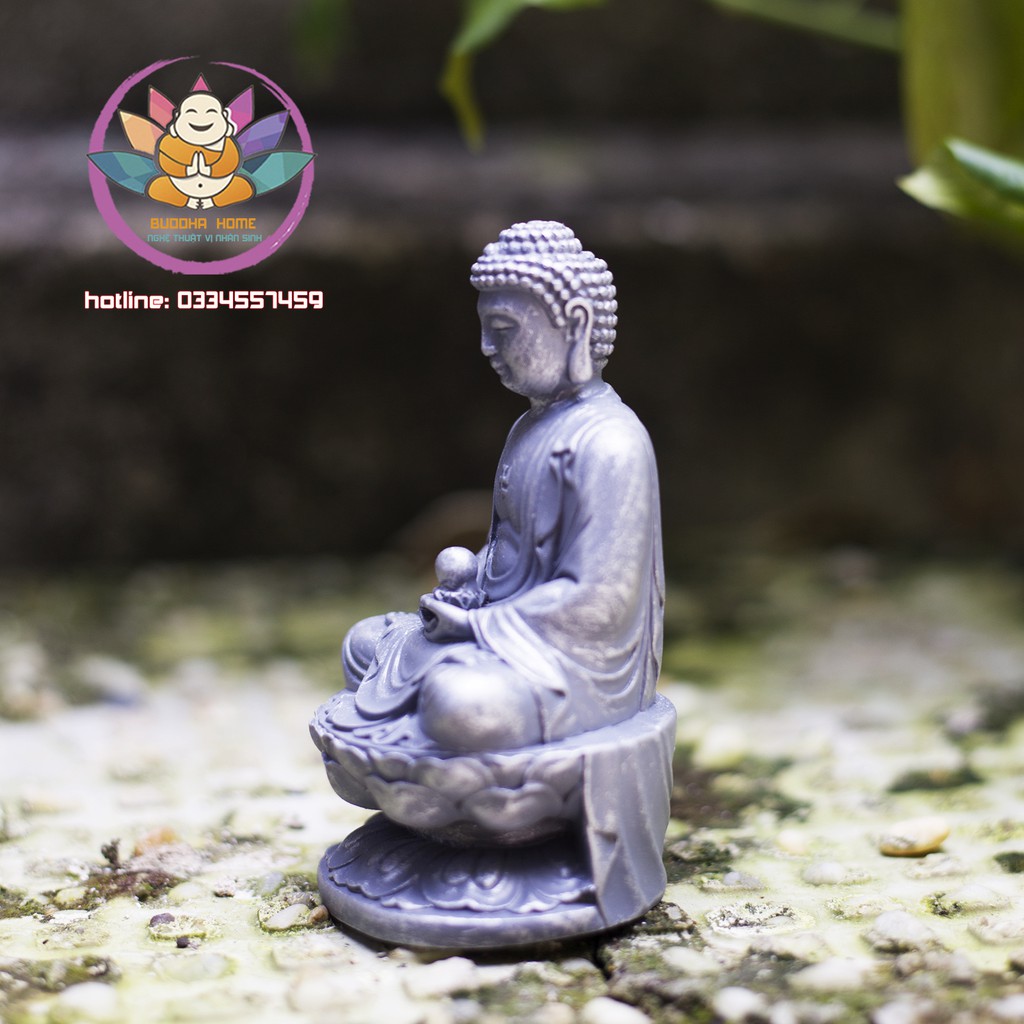 Tượng Đá Phật A Di Đà Cao 11cm đá xám phong thủy