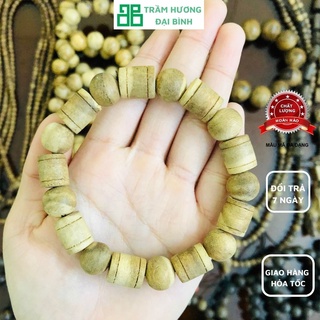 Vòng tay trầm hương, hạt tròn đơn 12mm, tốc tự nhiên - trầm hương đại bình