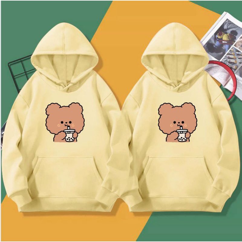 ÁO HOODIE UNISEX NỈ BÔNG IN CHÓ UỐNG TRÀ SỮA