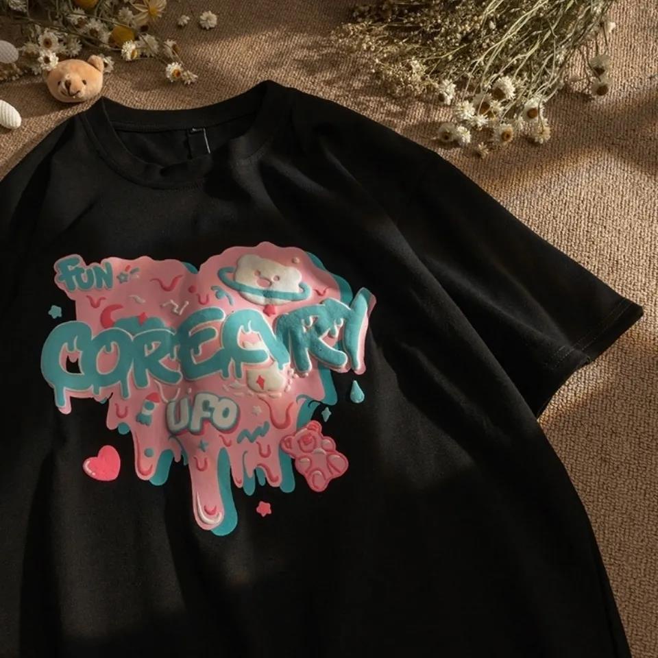 Áo Thun Tay Ngắn Cổ Tròn Dáng Rộng In Họa Tiết Trái Tim Graffiti Đơn Giản Thời Trang Cho Nữ Size 2XL