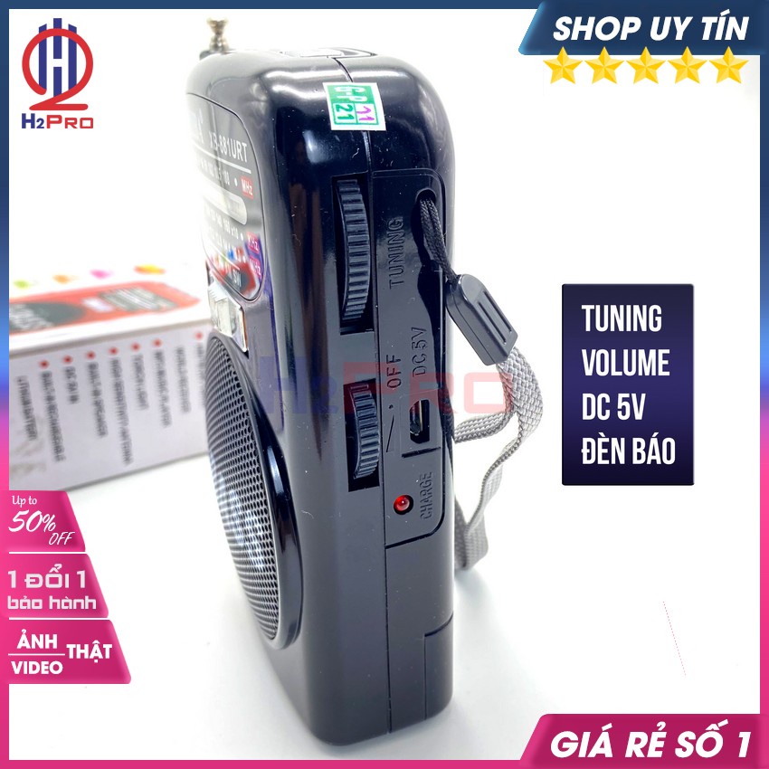 Đài Radio Mini, Đài Radio Cho Người Già Waxiba XB-881URT Cao Cấp Mp3/Usb/Thẻ Nhớ/Đèn Pin-Quà 50K Pin Sạc-H2Pro Audio