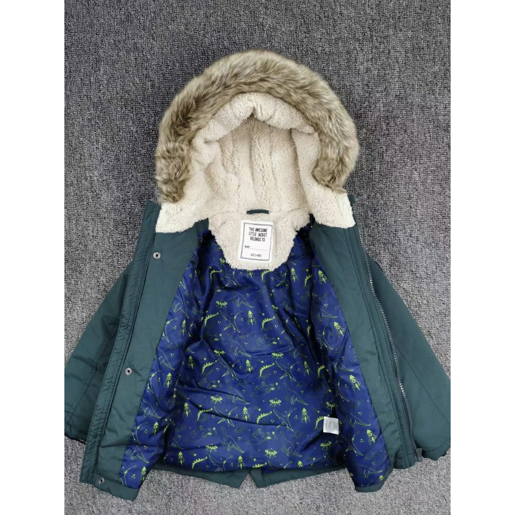 6181 Áo parka bé trai mũ lông mặt ngoài lớp kaki xịn chống nước nhẹ mặt trong lót nỉ dày dặn, áo phao xuất dư,