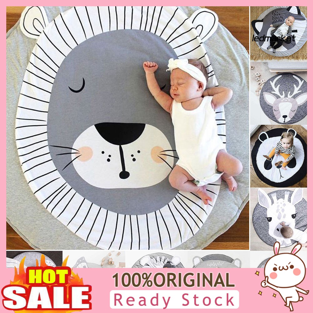 Thảm Bò Cho Bé Hình Tròn 90cm In Hình Các Con Vật Đáng Yêu