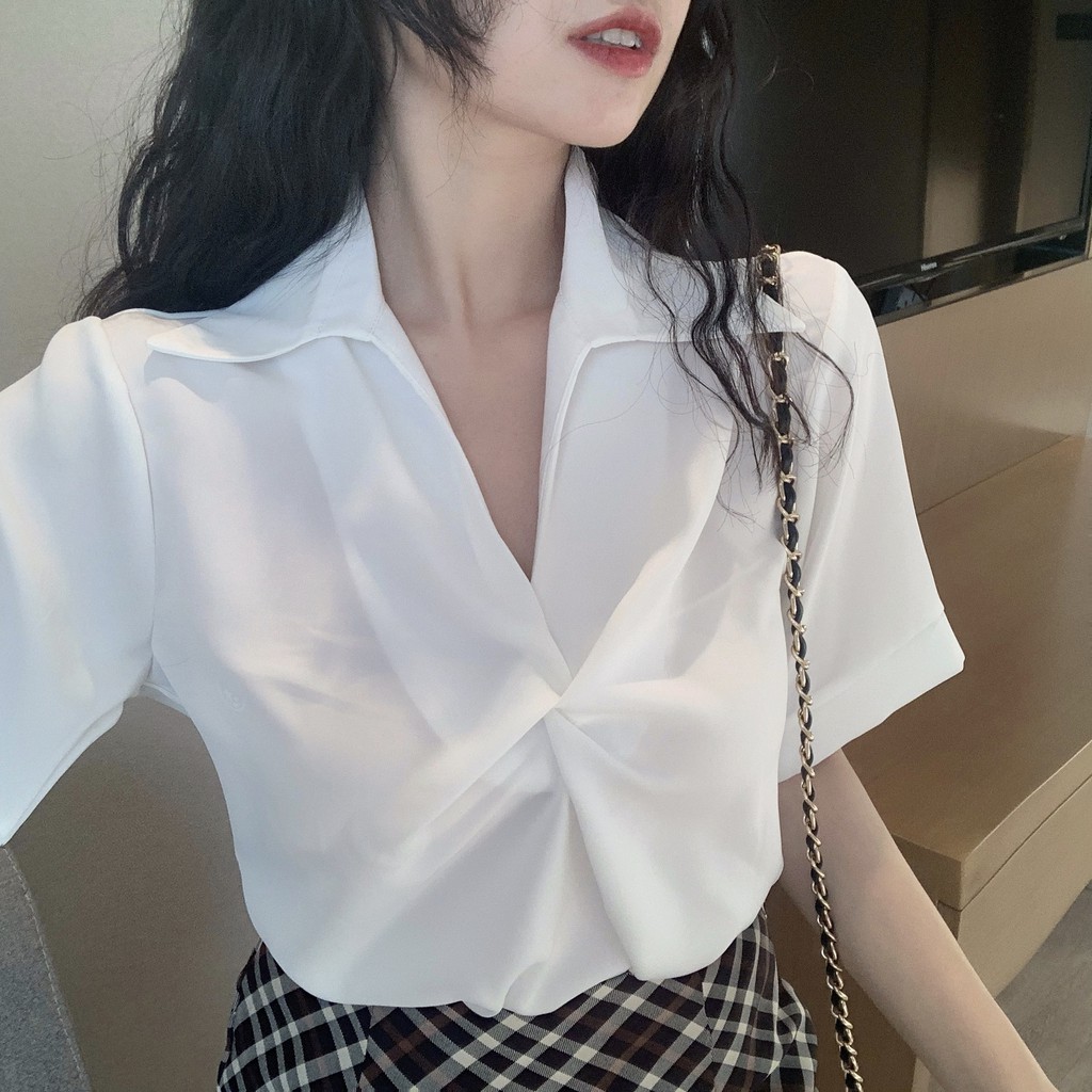 [Kèm Video SP] Áo Sơ Mi Nữ Cao Cấp Tay Lỡ Trơn Màu Phối Xoắn Ngực Kiểu Dáng Trẻ Trung Thời Trang Sugal SO MI NU 008V8
