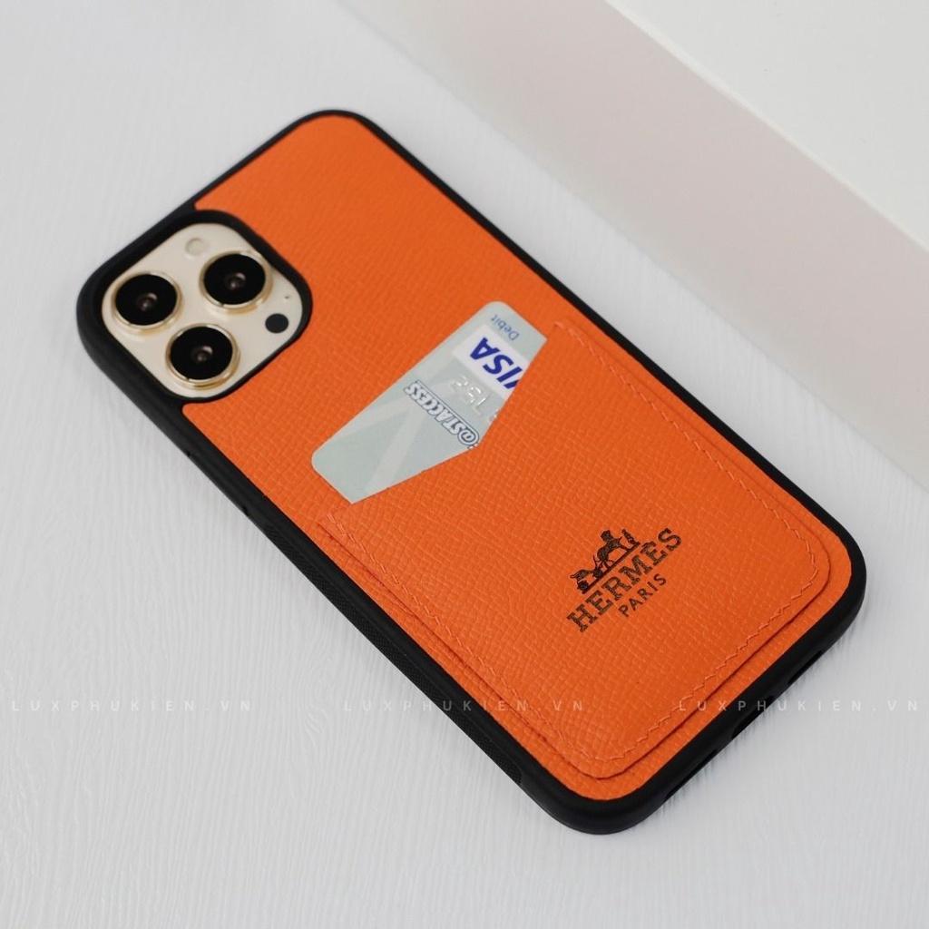Ốp da thủ công Epsom viền đen khe thẻ khắc chữ cho IPhone 14/14Plus/14Pro/14Promax/13/13Pro/13Promax/12Prm ODTC143