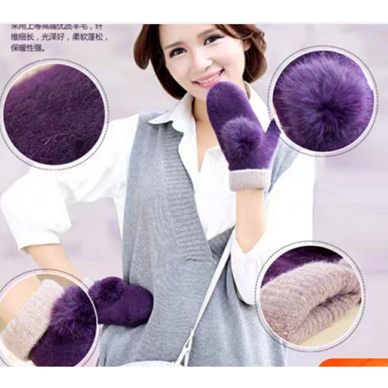 Găng tay len lông thỏ giữ ấm không ngón cho nữ Lh0917399527