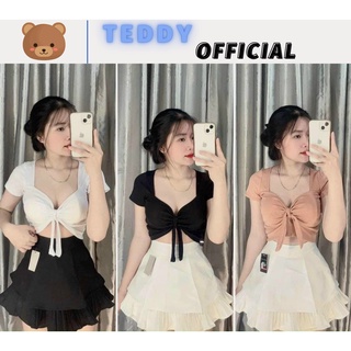 Áo croptop tay ngắn thắt nơ ngực hàng chuẩn, đẹp có mút vải borip cao cấp