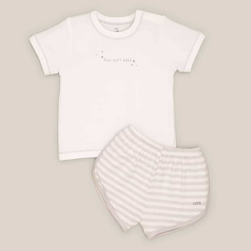 Bộ quần áo cài vai cộc cho bé Nous Petit kẻ ghi trắng hình sao 3M 6M 9M 2M - Monnie Kids