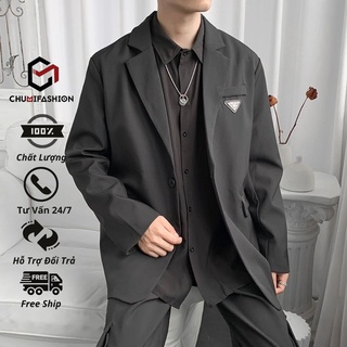 Áo Khoác Nam CHUMI áo Blazer Form Rộng 2 Lớp Dày Dặn Vạt Tròn Siêu Đẹp Hottren Hàn Quốc Năm 2022 AD08
