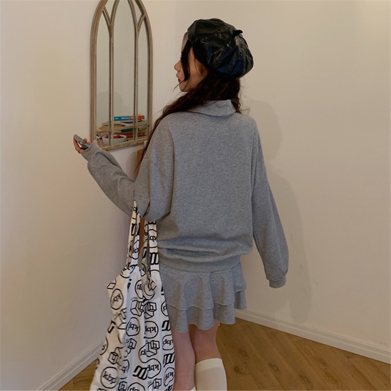 COZOK Set áo Sweater tay dài dáng rộng + chân váy lưng cao thời trang