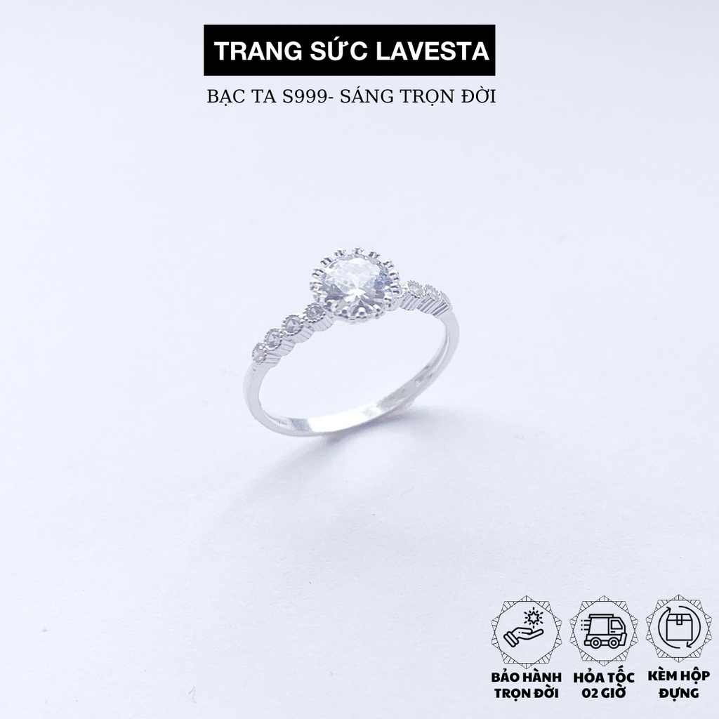 Nhẫn nữ bạc ta S999 nguyên chất đính 2 hàng đá pha lê SUN557 Lavesta