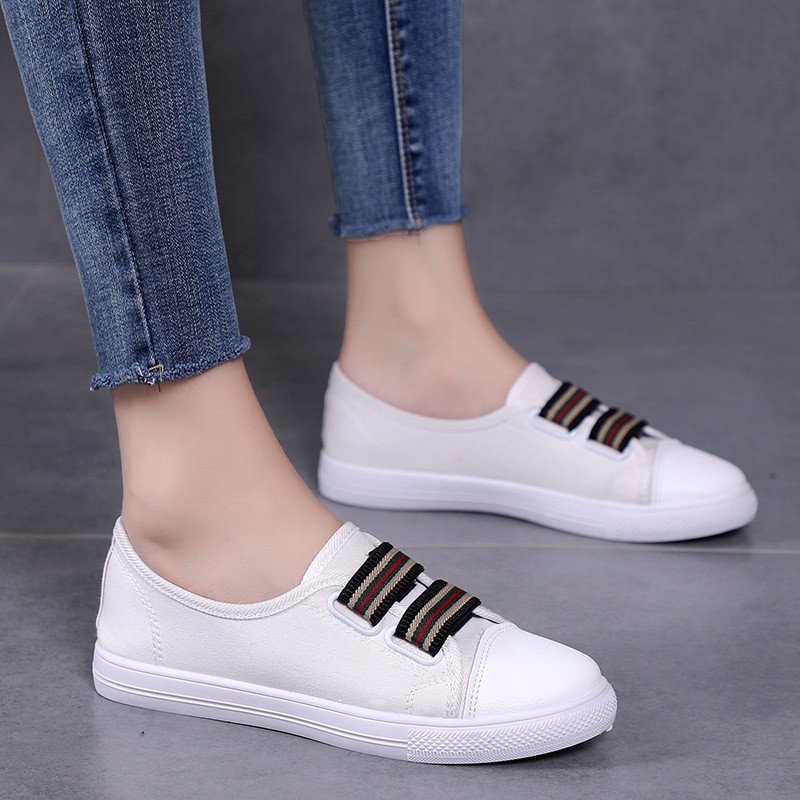 Giày lười nữ vải trắng, đen quai chun êm nhẹ| Giày slip on nữ | BigBuy360 - bigbuy360.vn