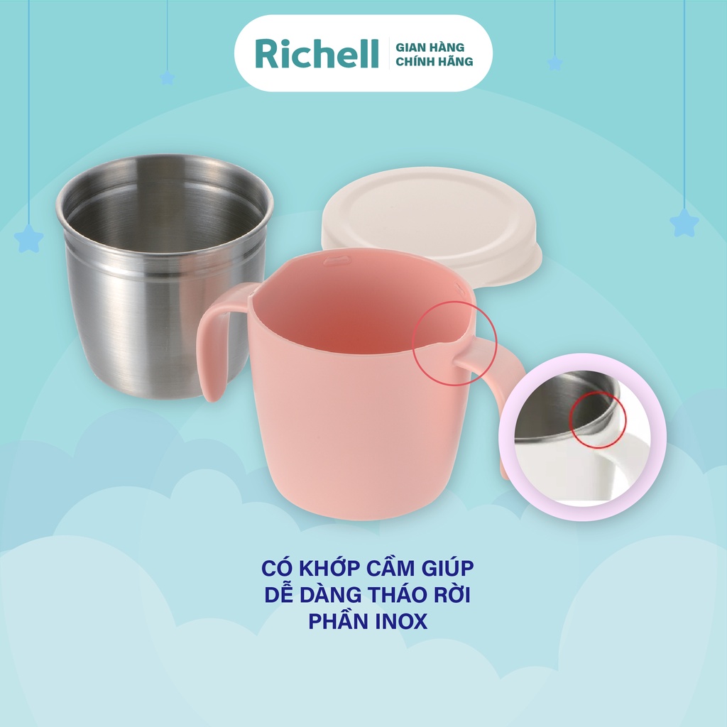 Cốc inox 2 lớp có tay cầm TLI Richell Nhật Bản | Baby