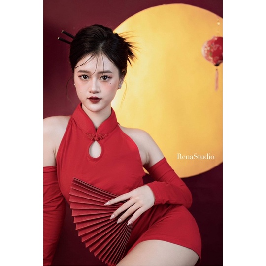 Váy sườn xám tay rời chụp hình Tết trung thu sẵn